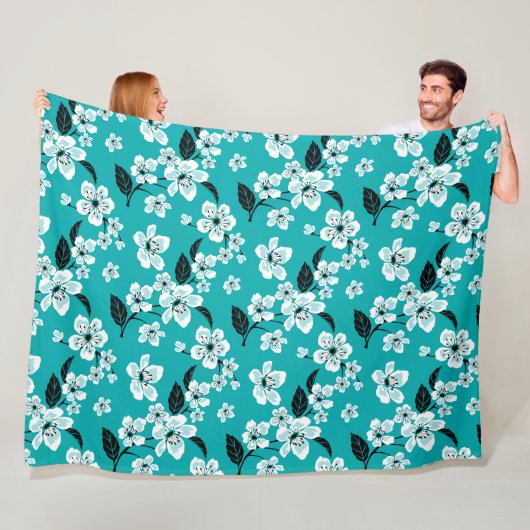 CHERRY BLOSSOM - SAKURA (TEAL) FLEECE DEKEN (In situ)