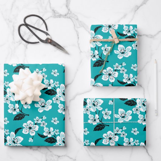 CHERRY BLOSSOM - SAKURA (TEAL) INPAKPAPIER VEL (Voorkant)