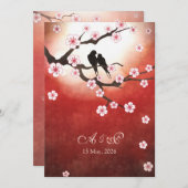 Cherry Blossom Sakura Tortelduifjes Wedding Invite Kaart (Voorkant / Achterkant)