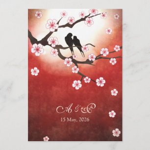 Cherry Blossom Sakura Tortelduifjes Wedding Invite Kaart