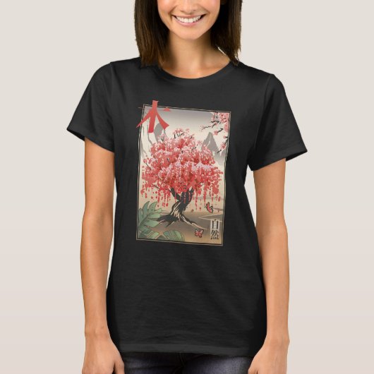 Cherry Blossom Sakura Tree Mt Fuji Japan T-shirt (Voorkant)