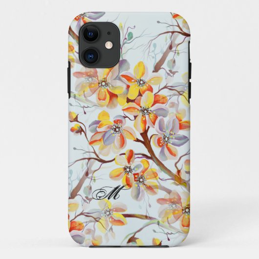 Cherry Blossom Sakura Waterverf Flowers Monogram Case-Mate iPhone Case (Achterkant)