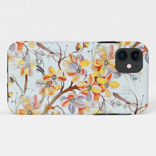 Cherry Blossom Sakura Waterverf Flowers Monogram Case-Mate iPhone Case (Achterkant (horizontaal))