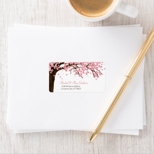 Cherry Blossom / Sakura Waterverf Trouwadres Etiket (Insitu)