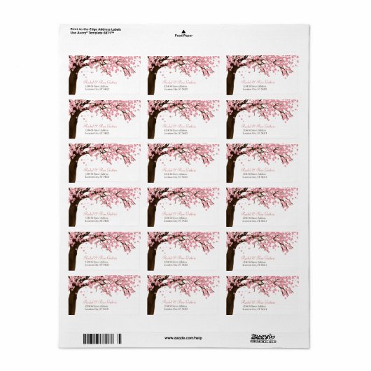 Cherry Blossom / Sakura Waterverf Trouwadres Etiket (Full Sheet)