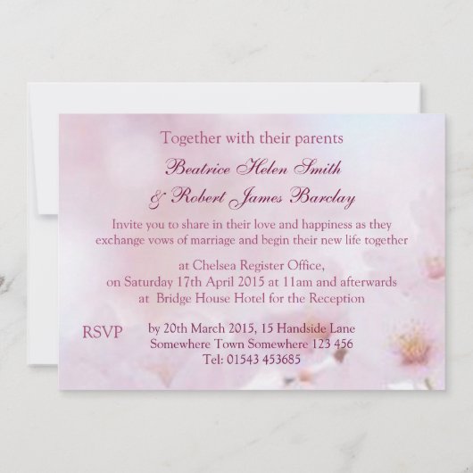 Cherry blossom Sakura Wedding Invitation Kaart (Achterkant)