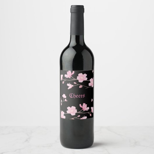 Cherry Blossom - Sakura Wine Bottle Label Wijn Etiket (Voorkant)