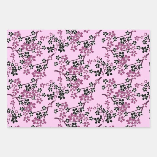 Cherry Blossom Sakuras Oriental Floral Pattern Inpakpapier Vel (Voorkant 3)