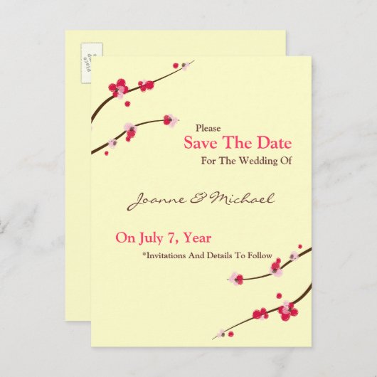 Cherry Blossom Save the Date Briefkaart (Voorkant / Achterkant)