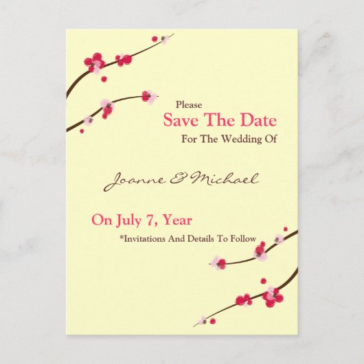 Cherry Blossom Save the Date Briefkaart (Voorkant)