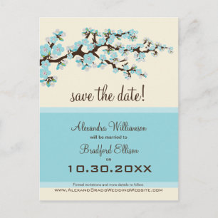 Cherry Blossom Save the Date Briefkaart (blauw)