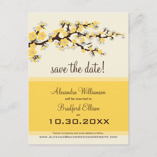 Cherry Blossom Save the Date Briefkaart (citroen) (Voorkant)