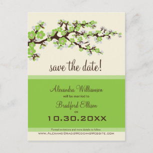 Cherry Blossom Save the Date Briefkaart (groen)