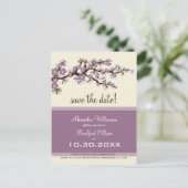 Cherry Blossom Save the Date Briefkaart (lila) (Staand voorkant)