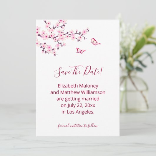 Cherry Blossom  Save The Date Card (Staand voorkant)