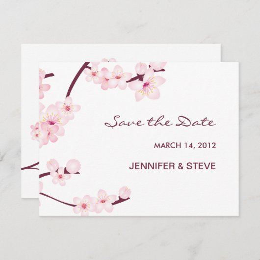 Cherry Blossom Save the Date Card (Voorkant / Achterkant)