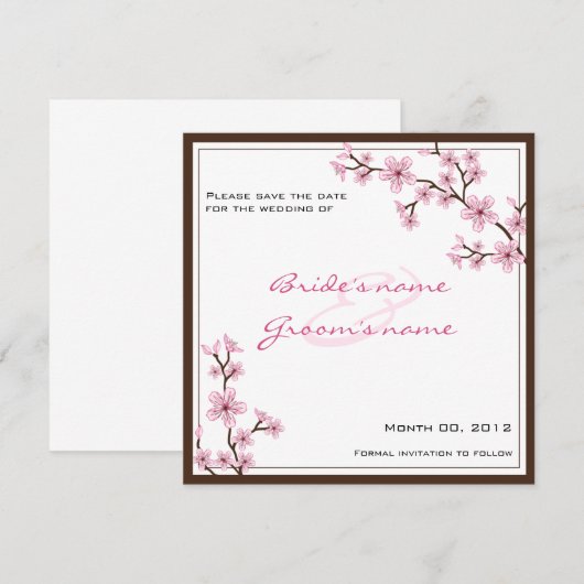 Cherry Blossom Save the Date cards (Voorkant / Achterkant)
