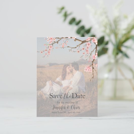 Cherry Blossom Save the Date Foto Briefkaart (Staand voorkant)