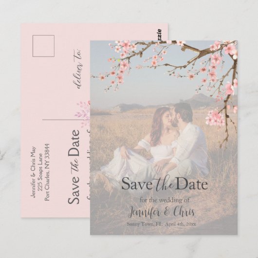 Cherry Blossom Save the Date Foto Briefkaart (Voorkant / Achterkant)