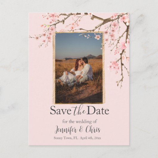 Cherry Blossom Save the Date Foto Briefkaart (Voorkant)
