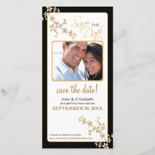 Cherry Blossom Save the Date Fotokaart (goud/zwart