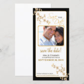 Cherry Blossom Save the Date Fotokaart (goud/zwart (Voorkant / Achterkant)