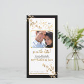 Cherry Blossom Save the Date Fotokaart (goud/zwart (Staand voorkant)