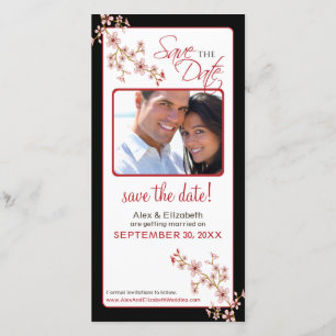 Cherry Blossom Save the Date Fotokaart (rood/zwart