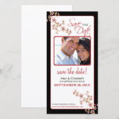Cherry Blossom Save the Date Fotokaart (rood/zwart (Voorkant / Achterkant)