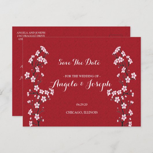 Cherry Blossom Save the Date Kaart (Voorkant / Achterkant)