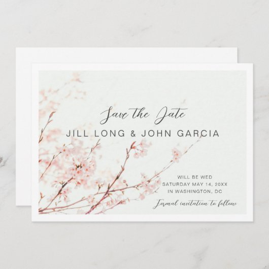 Cherry Blossom Save the Date Kaart (Voorkant / Achterkant)