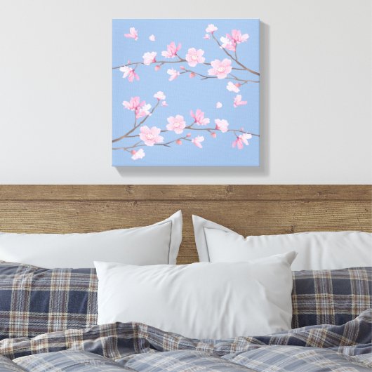 Cherry Blossom - Serenity Blue Canvas Afdruk (Insitu (Slaapkamer))
