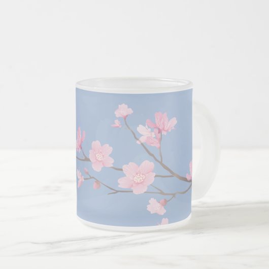 Cherry Blossom - Serenity Blue Matglas Koffiemok (Voorkant rechts)