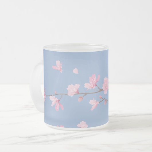 Cherry Blossom - Serenity Blue Matglas Koffiemok (Voorkant links)