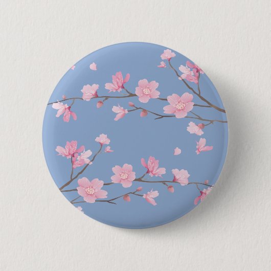 Cherry Blossom - Serenity Blue Ronde Button 5,7 Cm (Voorkant)