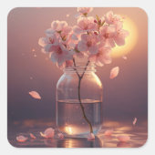 Cherry Blossom Serenity – Elegant Sakura Branch in Vierkante Sticker (Voorkant)