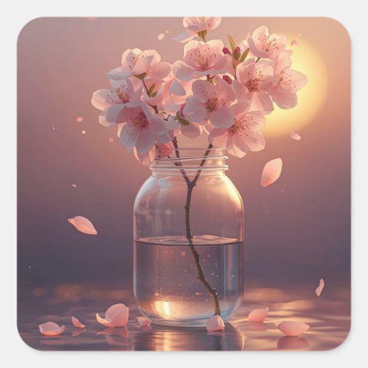 Cherry Blossom Serenity – Elegant Sakura Branch in Vierkante Sticker (Voorkant)