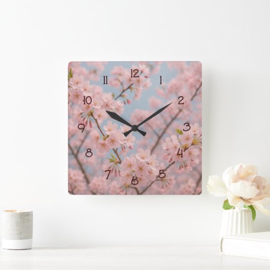 Cherry Blossom Serenity Vierkante Klok (Huis)
