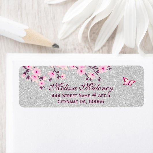 Cherry Blossom Silver Glitter Etiket (Insitu)