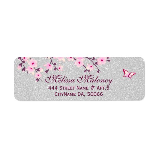 Cherry Blossom Silver Glitter Etiket (Voorkant)