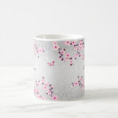 Cherry Blossom Silver Glitter Monogram Floral Koffiemok (Center)