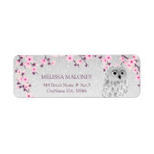 Cherry Blossom Silver Glitter Owl Etiket (Voorkant)
