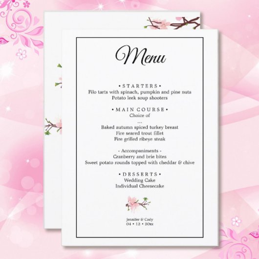 Cherry Blossom Sjabloon Bruiloft Flat Menu