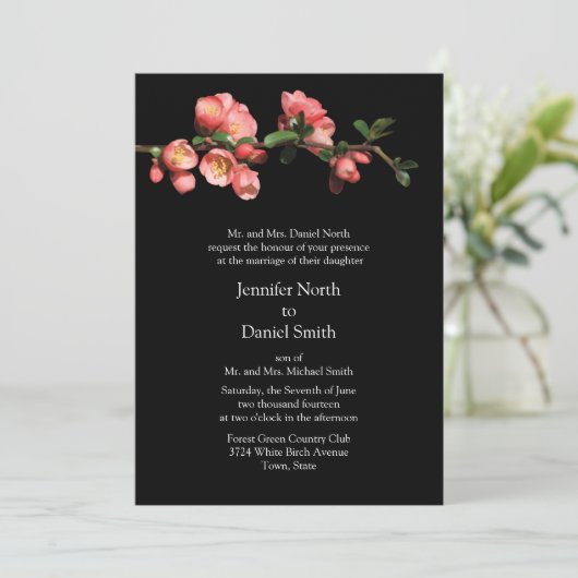 Cherry Blossom Sjabloon Wedding Invitations Kaart (Staand voorkant)