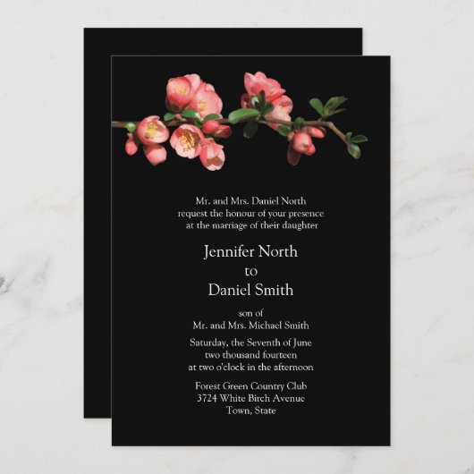 Cherry Blossom Sjabloon Wedding Invitations Kaart (Voorkant / Achterkant)