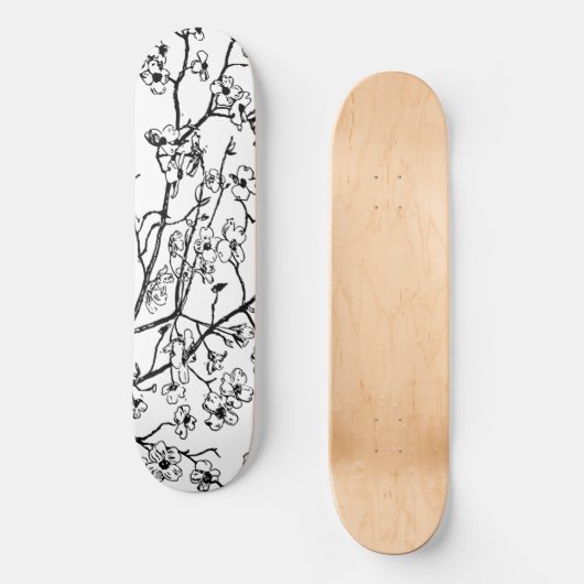Cherry Blossom Skateboard zwart-wit (Voorkant)