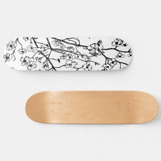 Cherry Blossom Skateboard zwart-wit (Horizontaal)