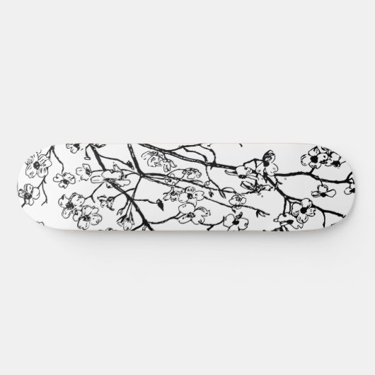 Cherry Blossom Skateboard zwart-wit (Horizontaal)