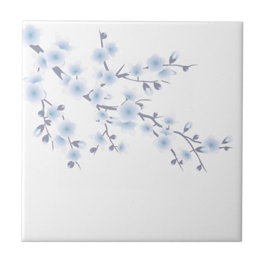 Cherry Blossom Sky Blue Floral Tegeltje (Voorkant)