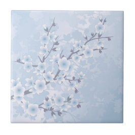 Cherry Blossom Sky Blue Floral Tegeltje